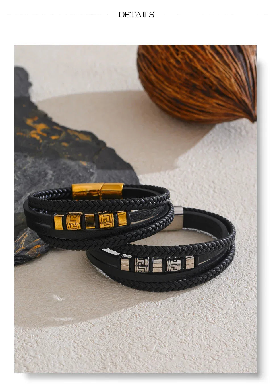 68mm Leather Braided Handmade Layered Men's Bracelet Bangle - ShopHub