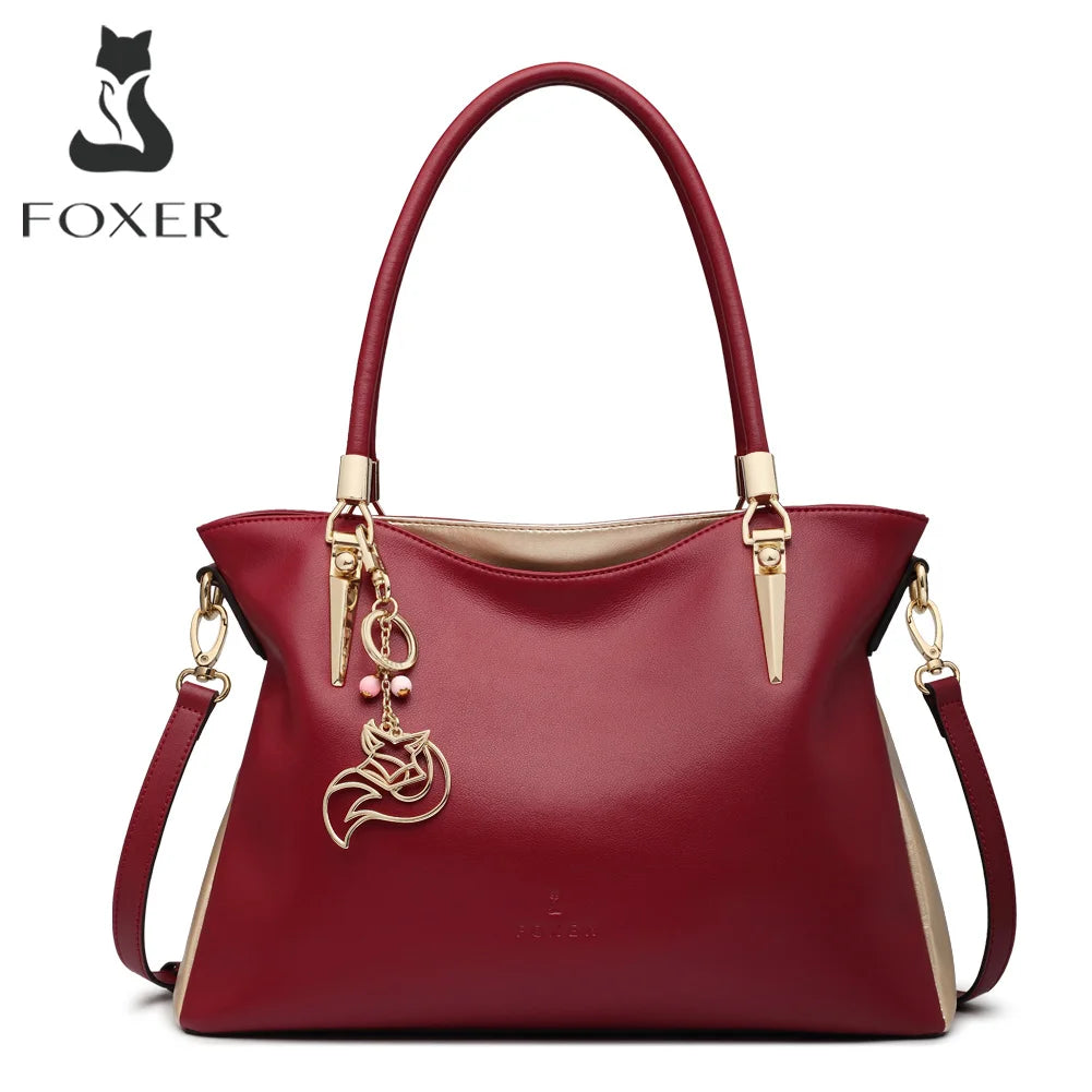 FOXER Leather Women's Shoulder Bag Cowhide Leather Crossbody Bag Luxury Female Handbag Tote Purse Festival Gift for Wife,Mom