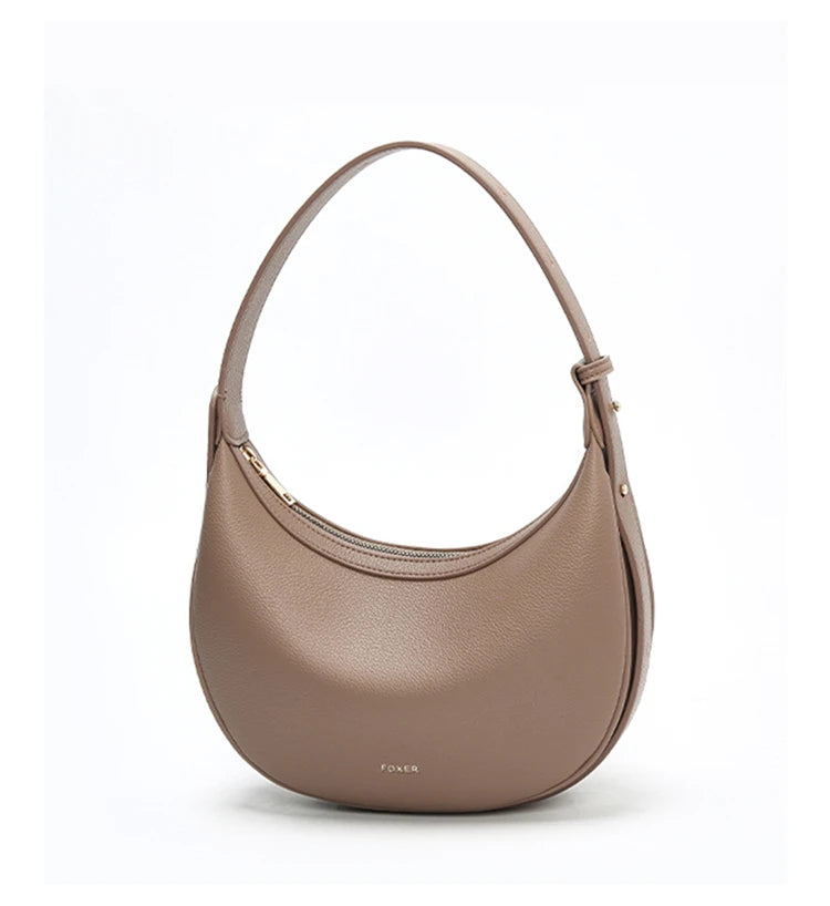 FOXER Women's Shoulder Bag PU Leather New Lady Crescent Underarm Bag Fashion Minimalist Crossbody Bag for Daily Casual Outfit