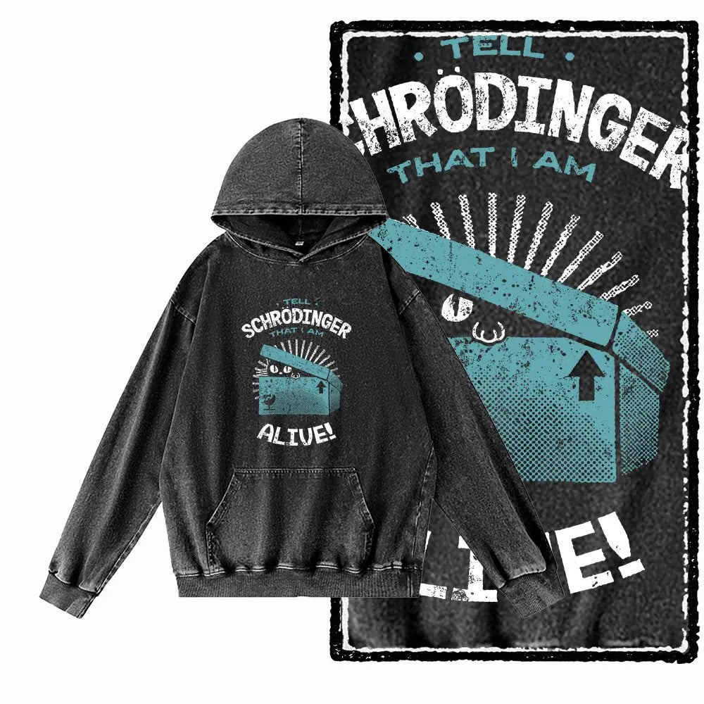 Night Prowler Cat Graphic Acid-Washed Black Hoodie