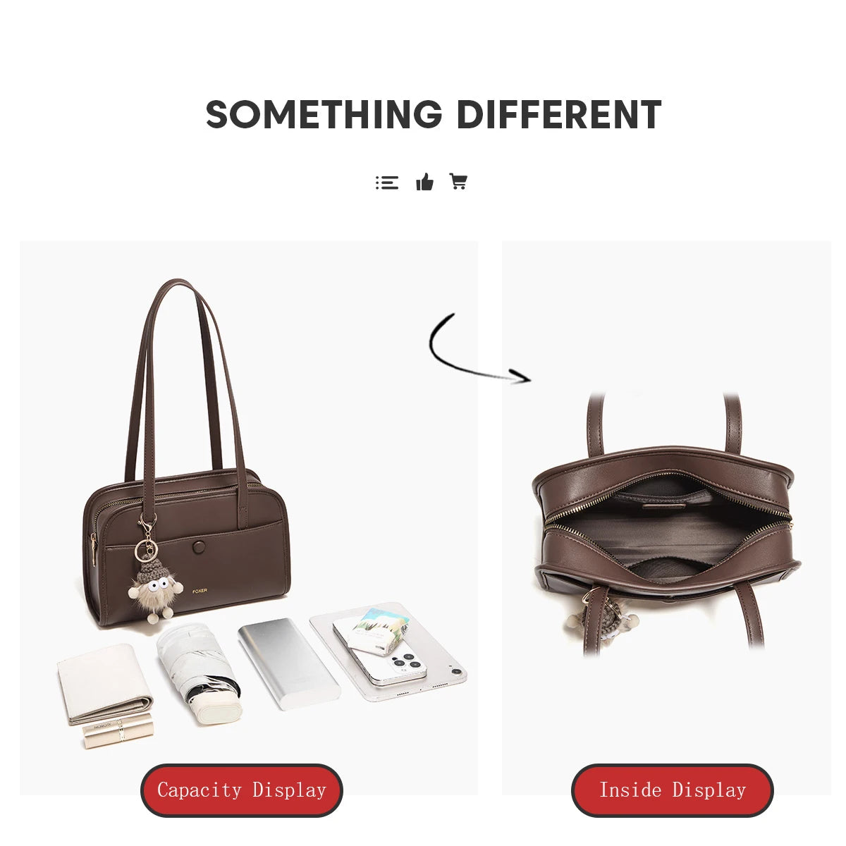 FOXER Female Shoulder Bag PU Leather Cross Body Bag 2026 New Fashion Messenger Bag Large Capacity Commute Daliy