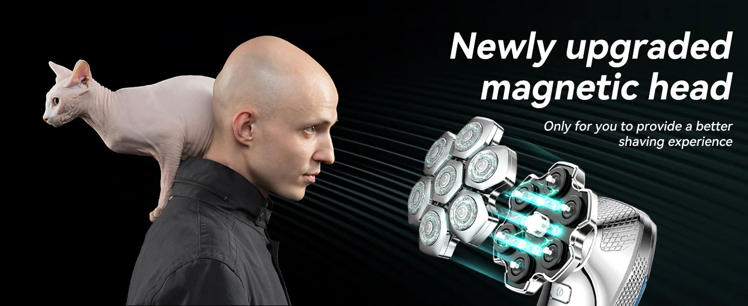 KENSEN 5-in-1 Electric Head Shaver with magnetic 7D floating blades, designed for precise hair grooming and trimming.