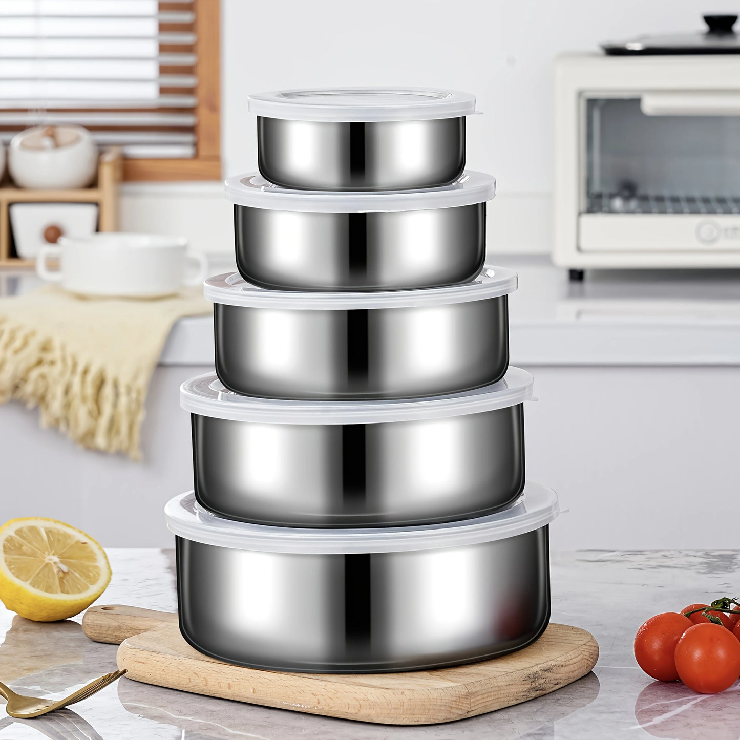 5-Piece Airtight Food Storage Containers Set with Color Lids