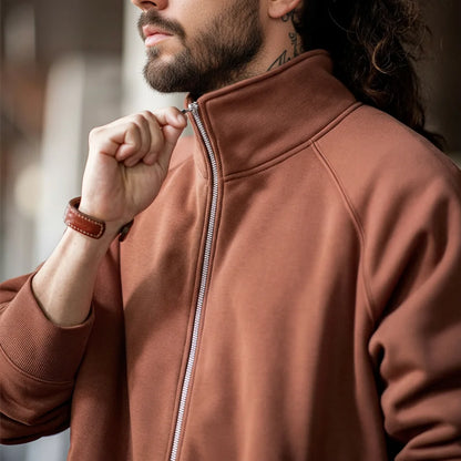 Maden Casual Polar Fleece Cardigan Sweatshirt Stand-up Collar Sports Zipper Jacket Warm Versatile Coat for Men's Fall and Winter