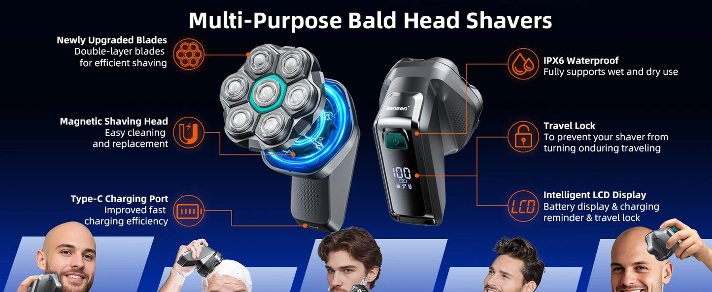 Kensen S32 Electric Head Shaver for Men 7D Floating Cutter