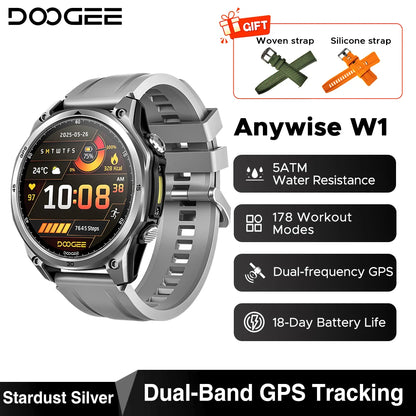 DOOGEE Anywise W1 AMOLED Smartwatch – Dual-Band GPS & Calls