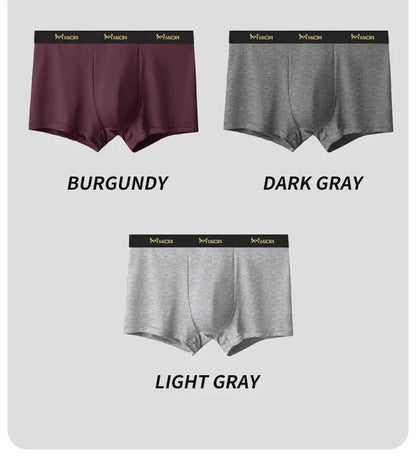 MiiOW 3Pcs Men's Antibacterial Boxer Underwear - Cotton Breathable Mesh Crotch Plus Size Boxershorts