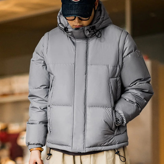 Maden Men's Winter Detachable Sleeves Down Jacket – Two Jackets in One