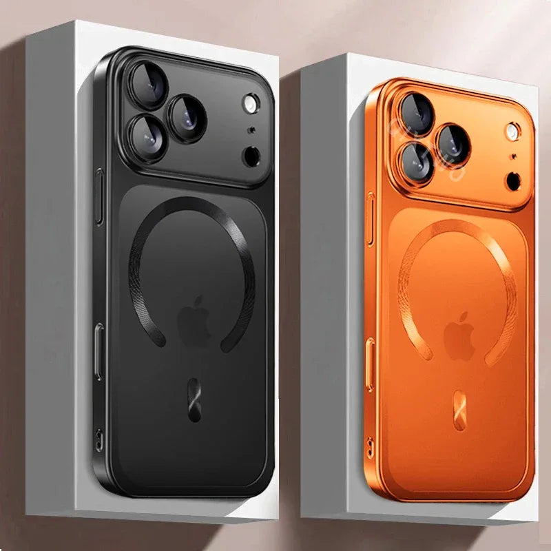 QIXTWO Luxury Plating Matte Transparent Magnetic Wireless Charge Case - ShopHub