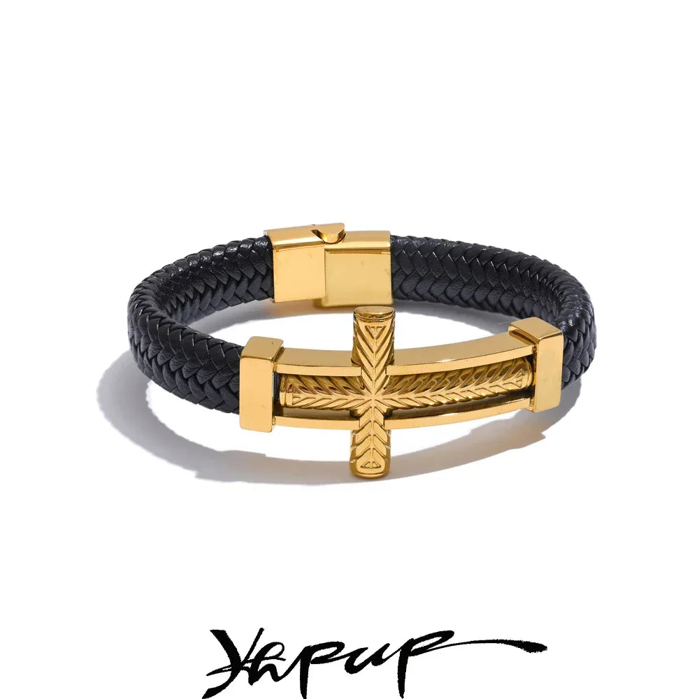 67mm Men's Vintage Stainless Steel Metal Cross Wide Bracelet Bangle - ShopHub