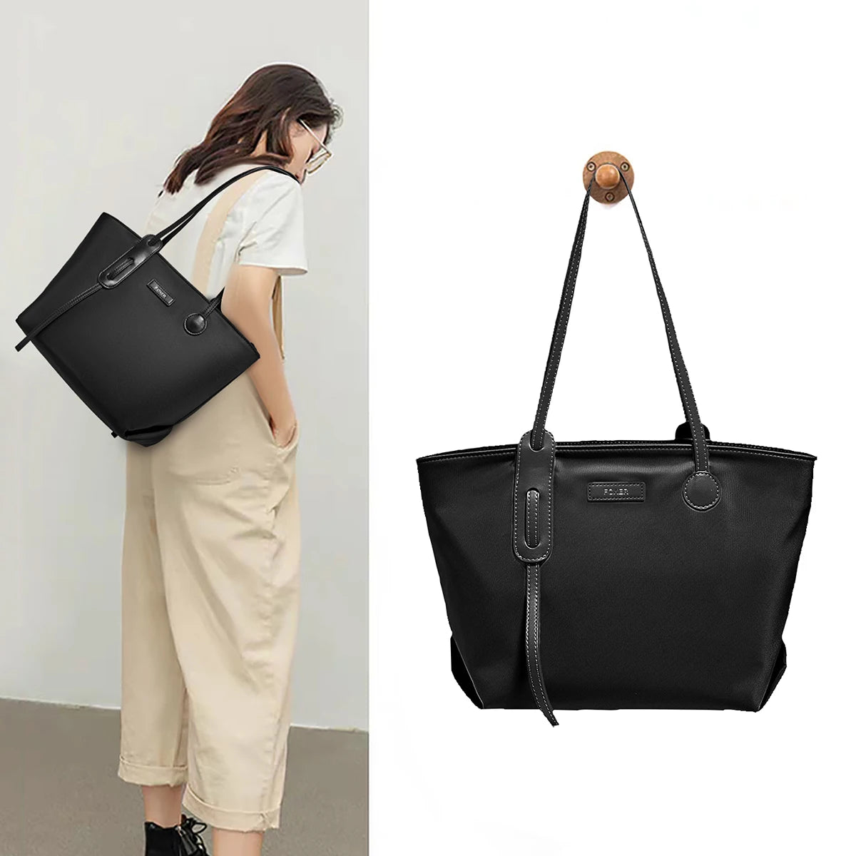 FOXER Women's Large Capacity Tote Bag Casual PU Leather Lady's Shoulder Bag Commute Travel Handbag All-match