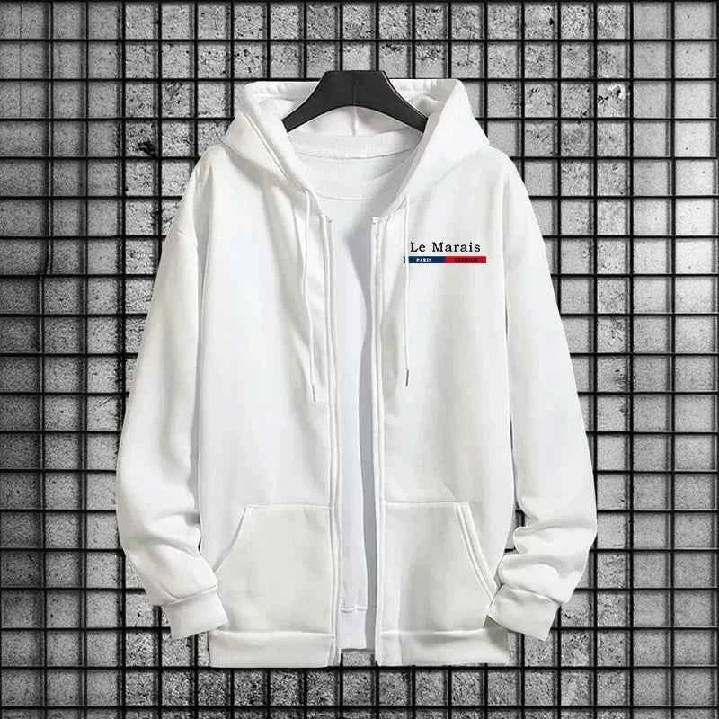 Paris Le Marais Tracksuit Set - Men’s 2 Piece Zipper Hoodie & Sweatpants Urban Streetwear for Autumn Winter Sport Style