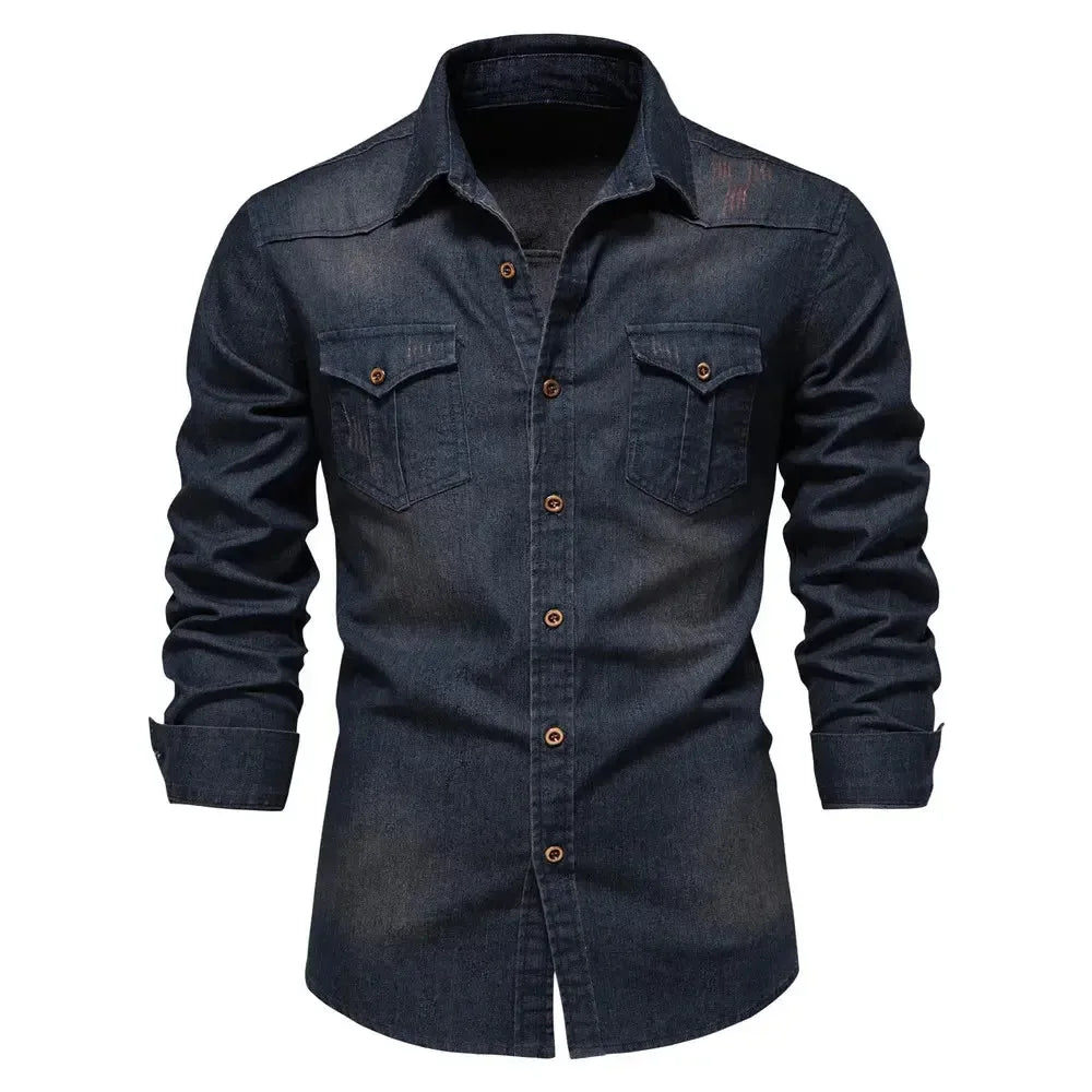 AIOPESON Elastic Cotton Denim Shirts - ShopHub
