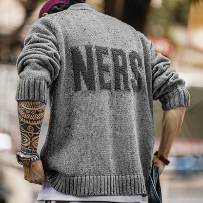 MADEN Grey Letter Jacquard Sweater