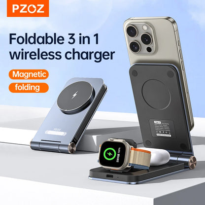 PZOZ 3-in-1 Foldable Magnetic Wireless Charging Stand – Green