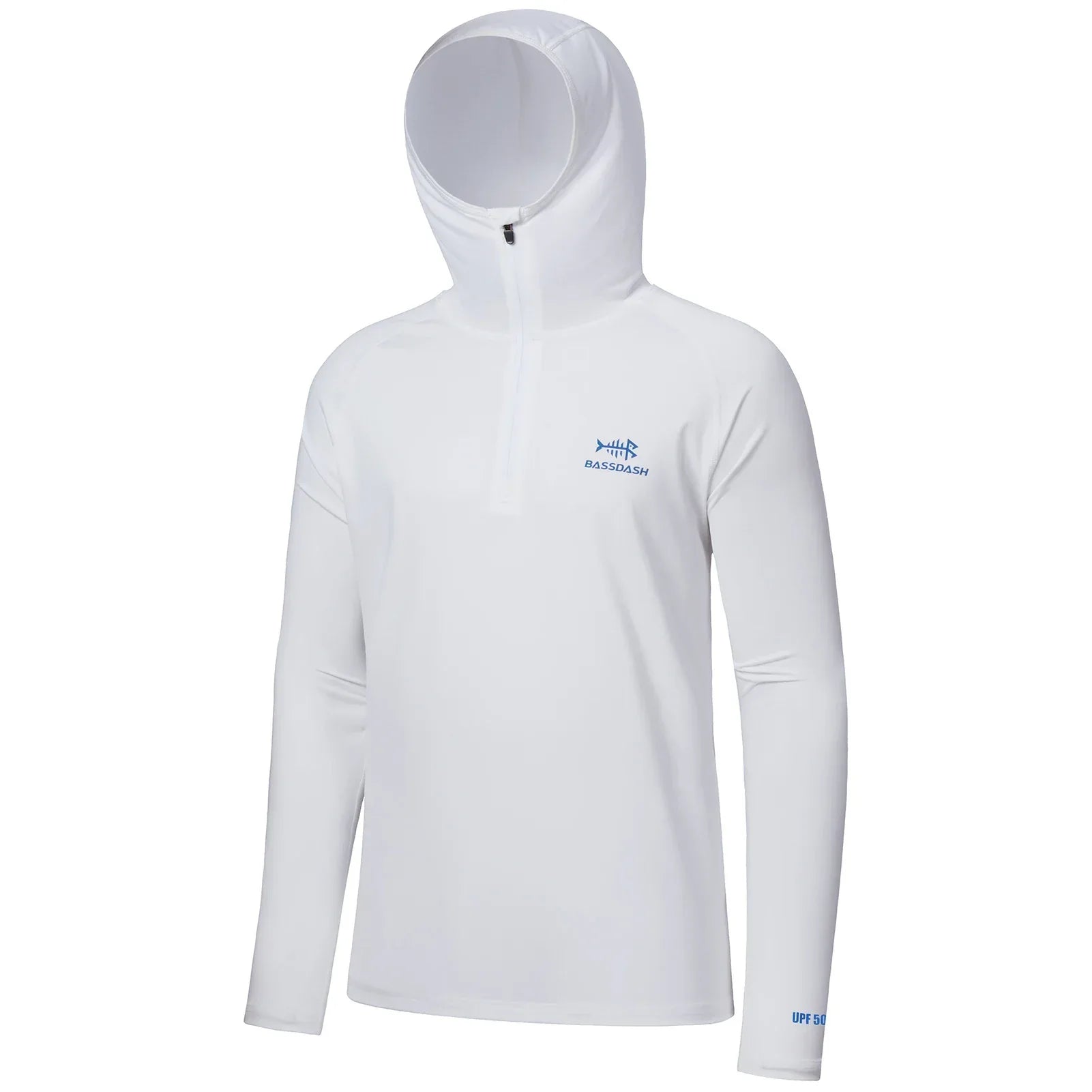 BASSDASH Men’s UPF 50+ 1/4 Zip Fishing Hoodie White