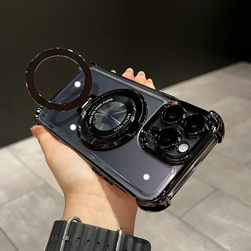 QIXTWO Luxury Plating Holder Magnetic Wireless Charging Case Black