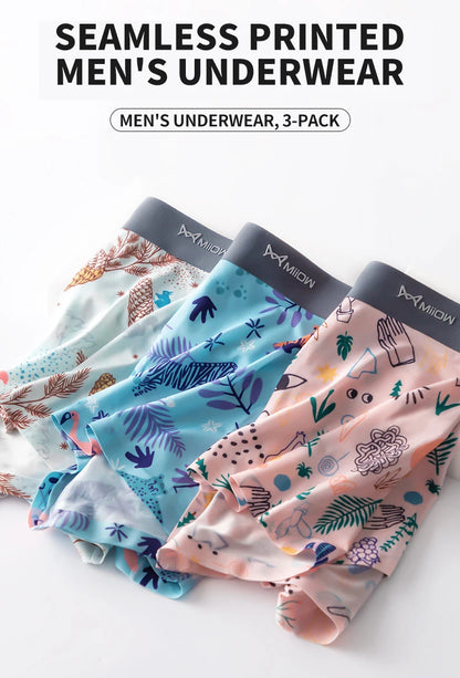 MiiOW Seamless Ice Silk Men Underwear Boxers - 3Pcs Antibacterial Silky Breathable Boxer Briefs