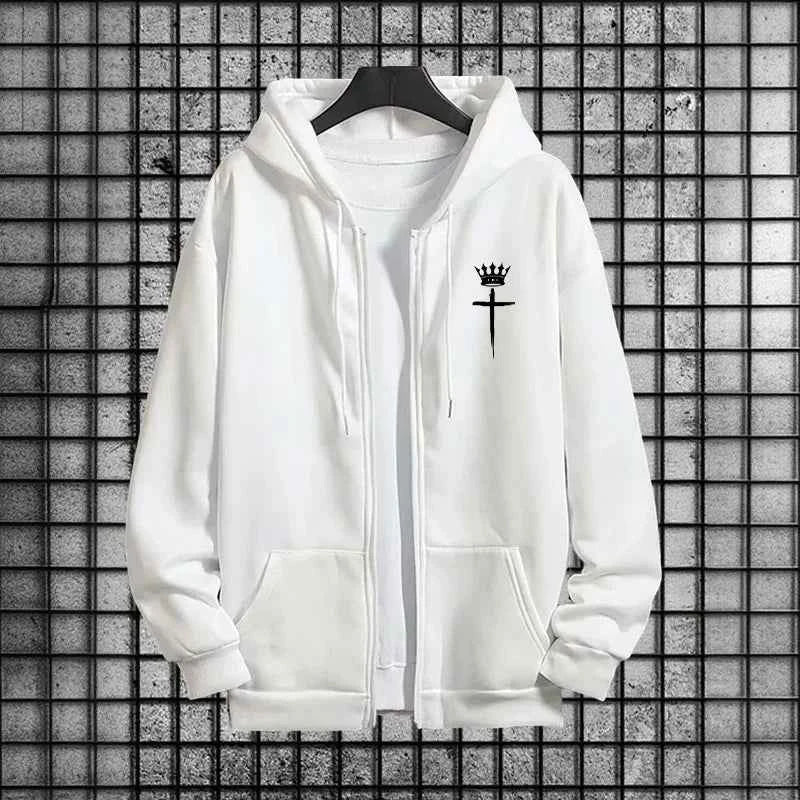 Cross Crown Tracksuit for Men – 2 Piece Zipper Hoodie and Sweatpants Urban Streetwear for Autumn & Winter Casual Sportswear