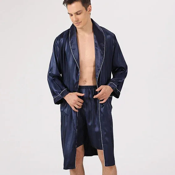 Men’s Satin Kimono Robe Gown With Pants Or Shorts - ShopHub