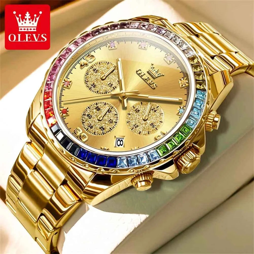 OLEVS 2939 Mens Waterproof Quartz Watch - Business Brand Large Chronograph Wristwatch with Luminous Features and Single Calendar