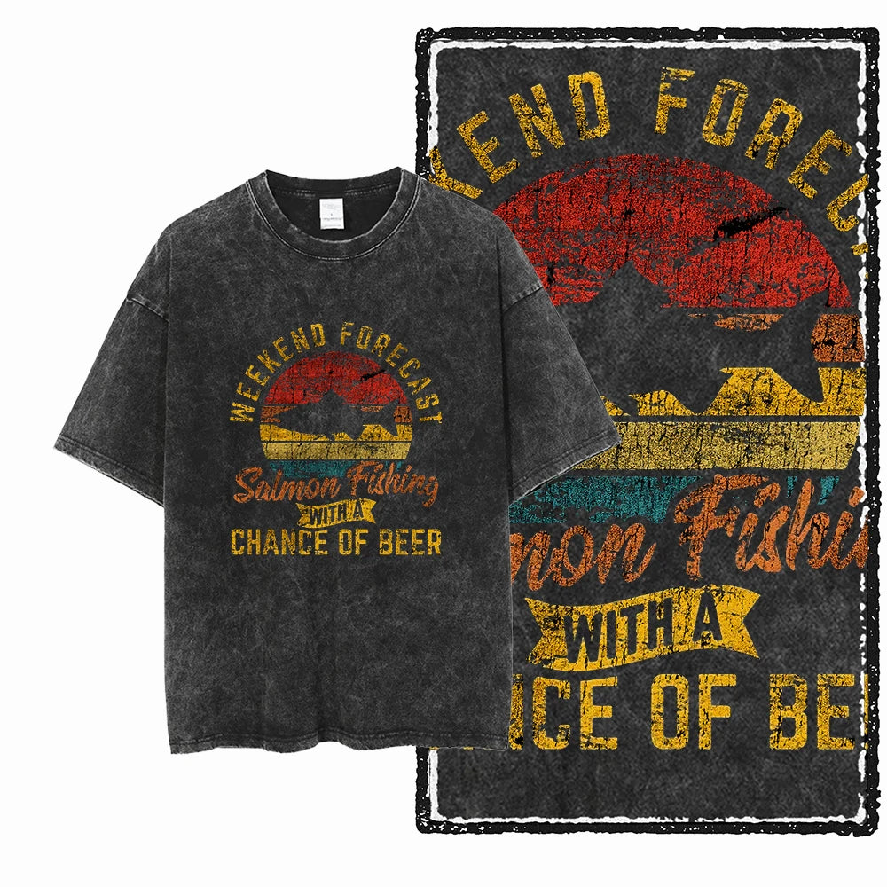 YB FISHING THEME Printed Cotton Acid Washed Exclusive Graphic Unisex T Shirt Cool Streetwear Men Tshirts Big Size Tee for Men