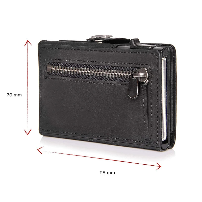 100% Crazy Horse Genuine Leather Men's Wallets - Rfid Card Holder