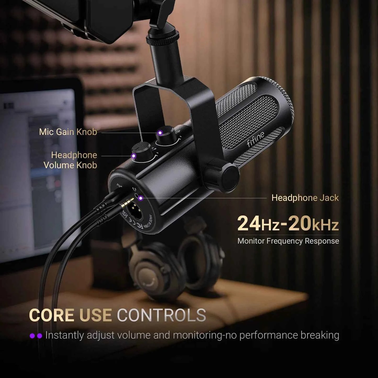 FIFINE USB/XLR Vocal Dynamic Podcast Microphone for Streaming, Recording, Broadcast,Studio Mic for PC with Mute Button-TANK6