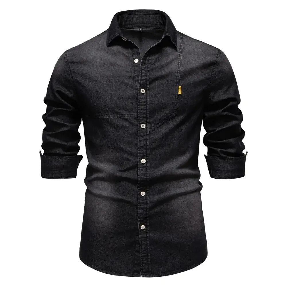 AIOPESON Men's Cotton Denim Slim Fit Shirts - ShopHub