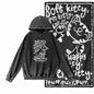 Night Prowler Cat Graphic Acid-Washed Black Hoodie