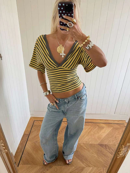 Kliou Striped Patchwork T-Shirt — Bold Summer Essential