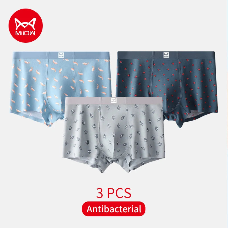 MiiOW Men's Underwear Set 3Pcs Antibacterial Funny Printed Boxers Briefs