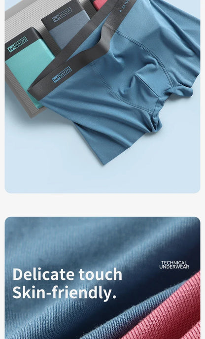 MiiOW Men Underwear Boxers - 3Pcs Cotton Antibacterial Crotch Silky Breathable Boxers