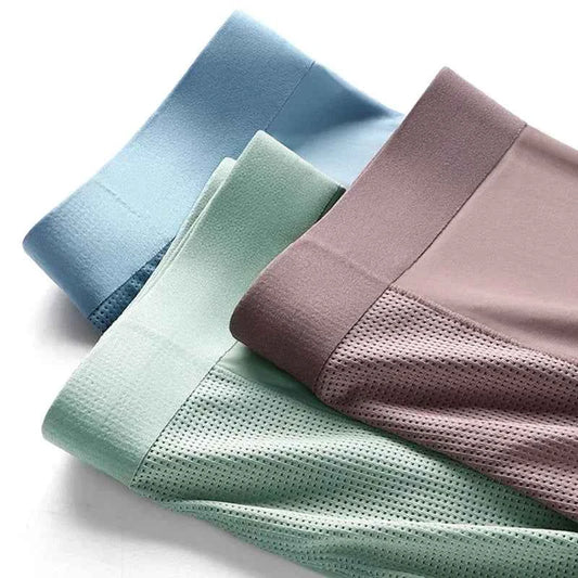 MiiOW 3Pcs Summer Ice Silk Men Boxer Underwear Seamless Mesh Breathable Men's Panties Cotton Crotch Man Underpants Man Boxers