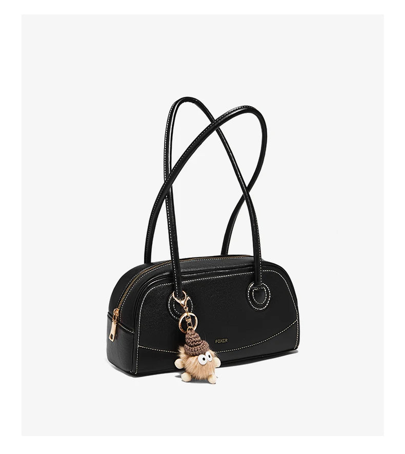FOXER New Large Capaci Women's Handbag PU Leather Simple Retro Single Underarm Bag for Female Casual Commuting Pillow Bag Purse