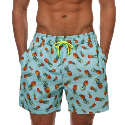 Men's summer beach print boardshorts from ShopHub NZ, with surf-inspired design, pockets, and a comfortable fit for swimming and fitness.