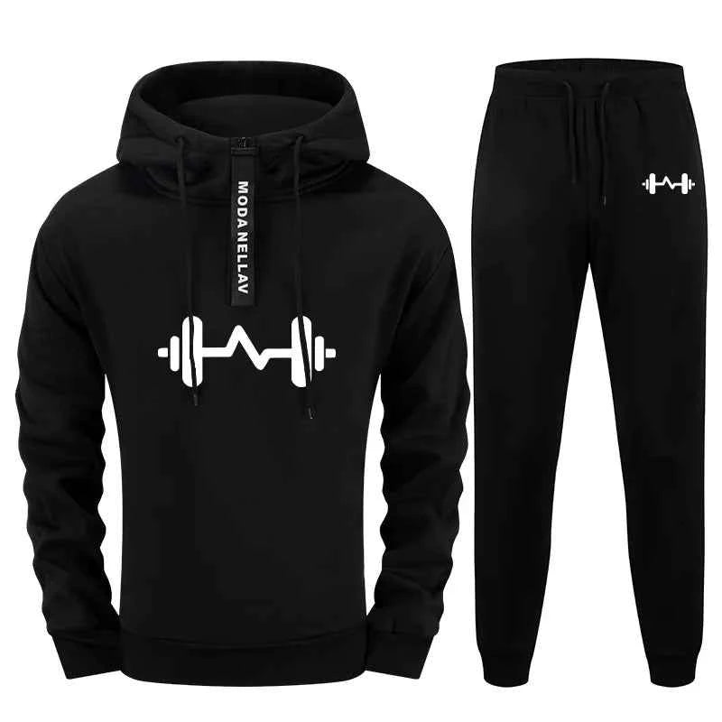 Men's Tracksuit Set Urban Streetwear 2 Pieces Half Zip Hoodie and Sweatpants for Autumn Winter Sporty Fitness