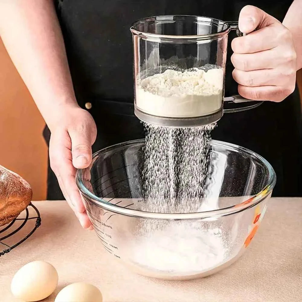 Manual Flour Sifter Sieve Hand Press Transparent Filter Kitchen Accessories Gadgets Tools Baking Home Camping Picnic Food Gear