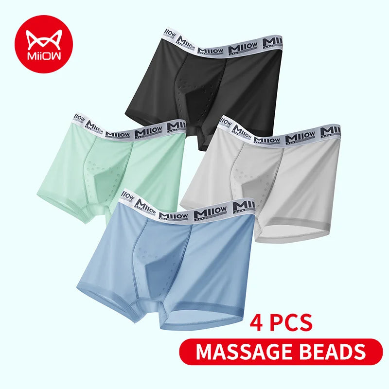 MiiOW Men's Ice Silk Underwear - 4Pcs Antibacterial Breathable Boxer Briefs