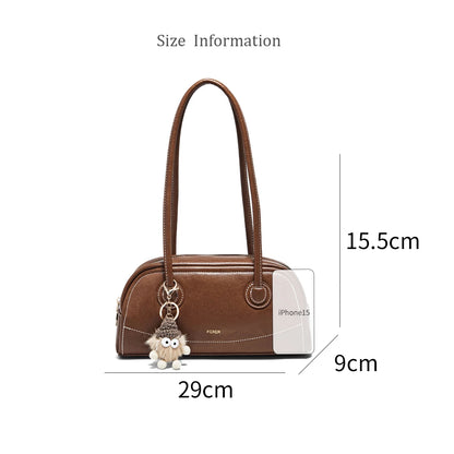FOXER New Large Capaci Women's Handbag PU Leather Simple Retro Single Underarm Bag for Female Casual Commuting Pillow Bag Purse