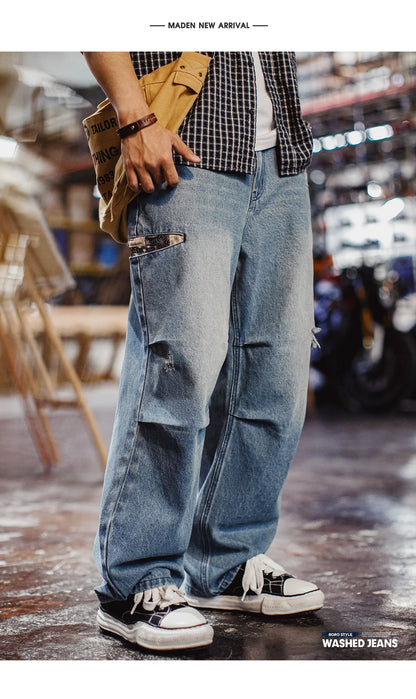 Maden Men‘s Vintage Boro Patchwork Parachute Jeans
