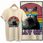 COOLMIND 100% Cotton Beige Cat Print Exclusive Graphic Women T Shirt Big Size Loose Cotton Cat Lover Women T Shirt Lovely Cat Te