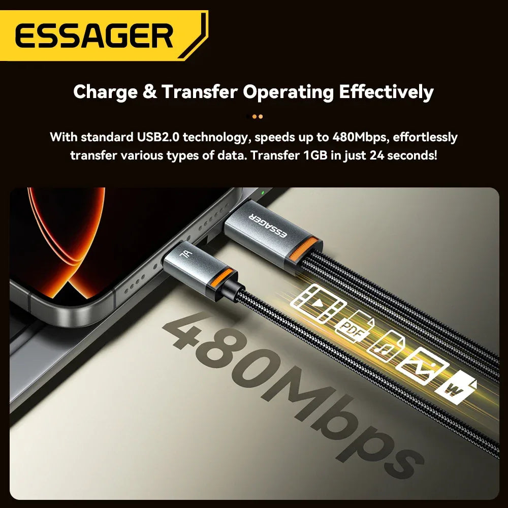 Essager 2 in 1 7A USB A to Type C to Lightning Cable - ShopHub