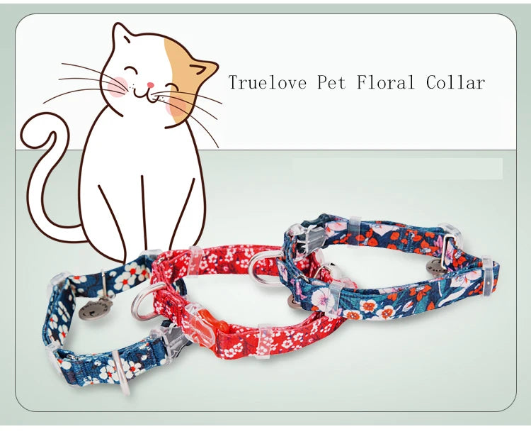 Truelove Pet Floral Collar with Bell Puppy Kitten Nameplate Necklace Cat and Dog Pet Supplies British Shorthair ChihuahuaTLC5312