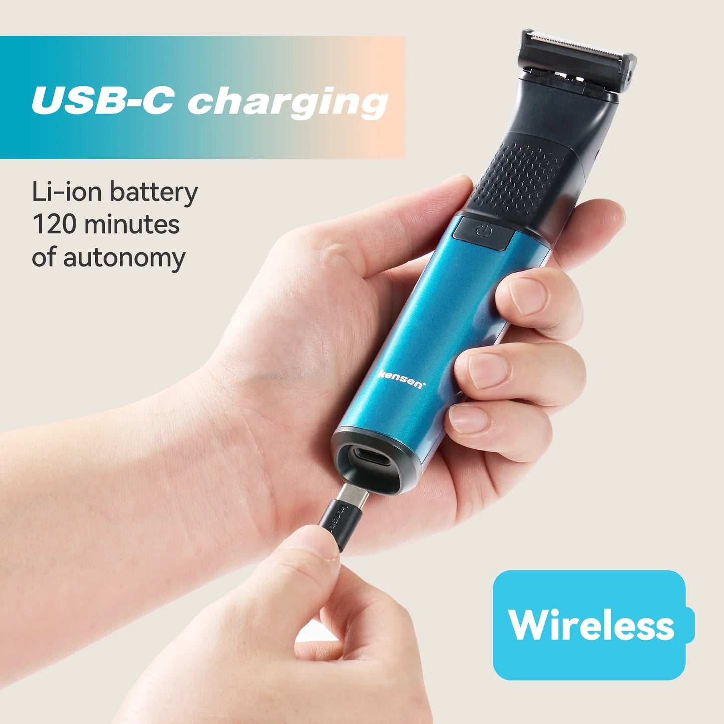 KENSEN S15 Electric Hair Trimmer - 2 in 1 Dual-Sided Blade Razor for Waterproof Beard and Body Hair Shaving for Men