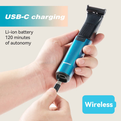 KENSEN S15 Electric Hair Trimmer - 2 in 1 Dual-Sided Blade Razor for Waterproof Beard and Body Hair Shaving for Men