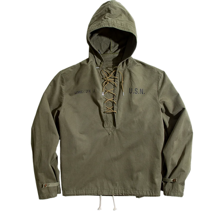 Maden Retro Green Deck Jacket Hooded Sweatshirt wtih Drawstring Collar Cuffs Adjustable Design Windbreaker Pullover for Men
