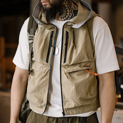 MADEN Khaki Hooded Quick-Dry Utility Vest
