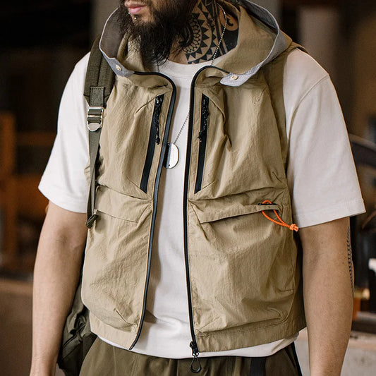 MADEN Khaki Hooded Quick-Dry Utility Vest