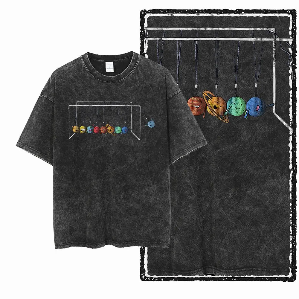 G44 Exclusive 100% Cotton Men's Big Size Space Graphic T-shirt | Acid Washed Streetwear Cool O-neck Men's Tee Tshirt